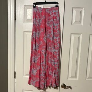 Floral Pink and Gray Wide-Leg Pants